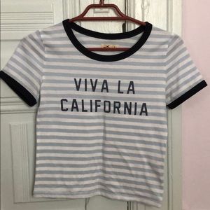 🌸 Hollister: Cropped Blue Striped Shirt